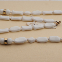Vintage Czech necklace white rectangle round oval glass beads 25"