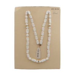 Vintage Czech necklace white rectangle round oval ribbed glass beads 26"