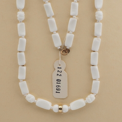 Vintage Czech necklace white rectangle round oval ribbed glass beads 26"
