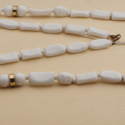 Vintage Czech necklace white rectangle round oval ribbed glass beads 26"