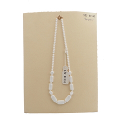 Vintage Czech necklace white rectangle oval glass beads 16"