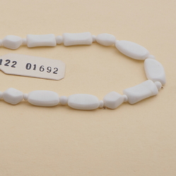Vintage Czech necklace white rectangle oval glass beads 16"