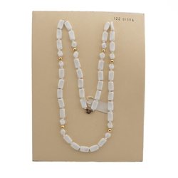 Vintage Czech necklace white rectangle oval glass beads 27"