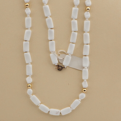 Vintage Czech necklace white rectangle oval glass beads 27"