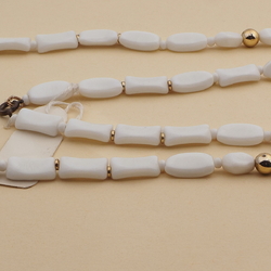 Vintage Czech necklace white rectangle oval glass beads 27"