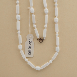 Vintage Czech necklace white rectangle ribbed oval glass beads 27"