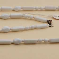 Vintage Czech necklace white rectangle bugle oval glass beads 27"