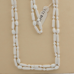 Vintage Czech necklace white rectangle ribbed oval glass beads 48"