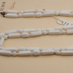Vintage Czech necklace white rectangle ribbed oval glass beads 48"