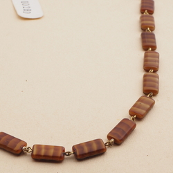 Vintage Czech link necklace caramel striped glass beads 18"