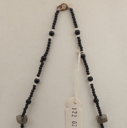Vintage Czech necklace black clear green glass beads 16"