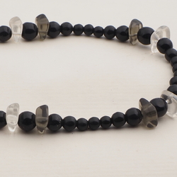 Vintage Czech necklace black clear green glass beads