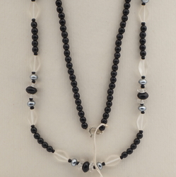 Vintage Czech necklace black frost pearl glass beads