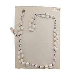 Vintage Czech link necklace white oval bugle rondelle glass beads 44"