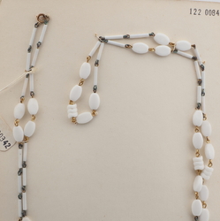 Vintage Czech link necklace white oval bugle rondelle glass beads 44"