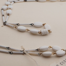 Vintage Czech link necklace white oval bugle rondelle glass beads 44"