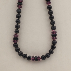 Vintage Czech necklace black purple glass beads 
