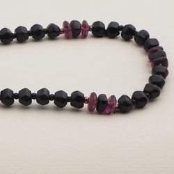 Vintage Czech necklace black purple glass beads 