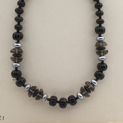 Vintage Czech necklace black melon pearl green glass beads 
