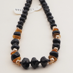 Vintage Czech necklace black pearl topaz glass beads 