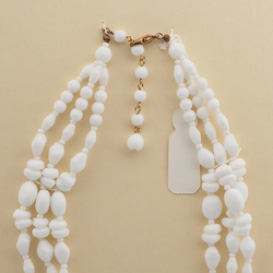 Vintage Czech 3 strand choker necklace white glass beads 14"