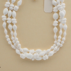 Vintage Czech 3 strand choker necklace white glass beads 14"