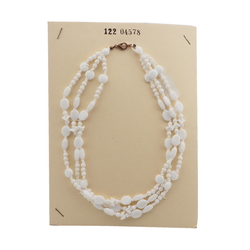 Vintage Czech 3 strand necklace white glass beads 15"