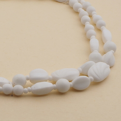 Vintage Czech necklace white rectangle triangle feather oval glass beads