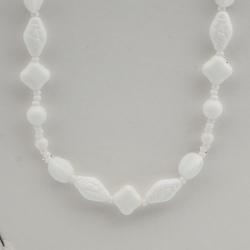 Vintage Czech necklace white triangle square bicone glass beads