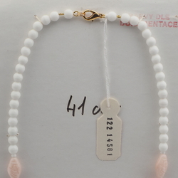 Vintage Czech necklace white pink feathered glass beads