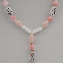 Vintage Czech necklace white pink feathered glass beads