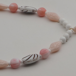 Vintage Czech necklace white pink feathered glass beads