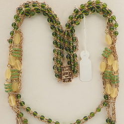 Vintage Czech 5 strand chain link necklace topaz frost glass beads