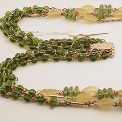 Vintage Czech 5 strand chain link necklace topaz frost glass beads
