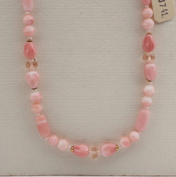 Vintage Czech necklace pink marble rondelle faceted glass beads