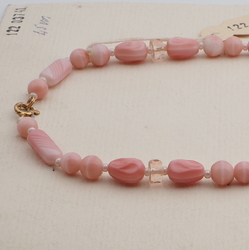 Vintage Czech necklace pink marble rondelle faceted glass beads