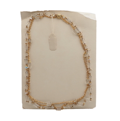 Vintage Czech 3 strand chain link necklace AB clear pentagon glass beads