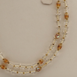 Vintage Czech 2 strand necklace vitrail topaz clear pentagon glass beads