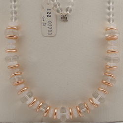 Vintage Czech necklace clear opaline pearl glass beads 25"