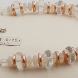 Vintage Czech necklace clear opaline pearl glass beads 25"