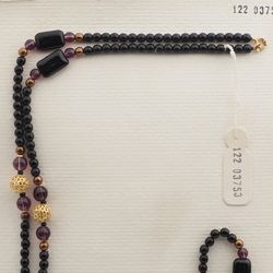 Vintage Czech necklace black purple copper glass beads