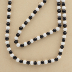 Vintage Czech necklace white black round glass beads 31"