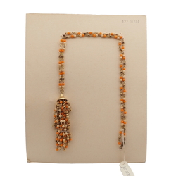 Vintage Czech link tassle necklace orange beige glass beads