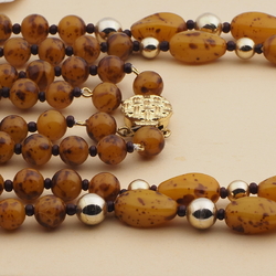Vintage Czech 2 strand necklace mustard marble glass beads
