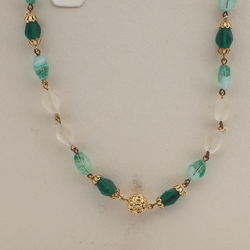 Vintage Czech link necklace frost bicolor glass beads