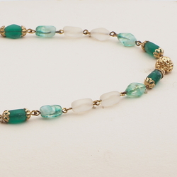 Vintage Czech link necklace frost bicolor glass beads