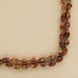 Vintage Czech necklace brown satin striped glass beads 47"