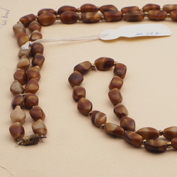 Vintage Czech necklace brown satin striped glass beads 47"