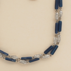 Vintage Czech link necklace frost crystal blue glass beads