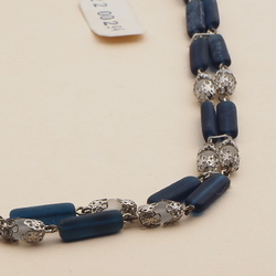 Vintage Czech link necklace frost crystal blue glass beads